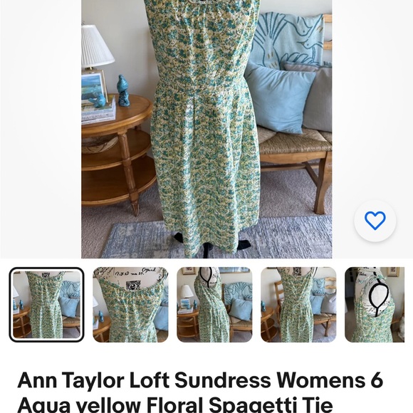 Ann Taylor Loft Sundress Womens 6 Aqua yellow Floral Spagetti Tie Straps Cotton - Picture 8 of 8